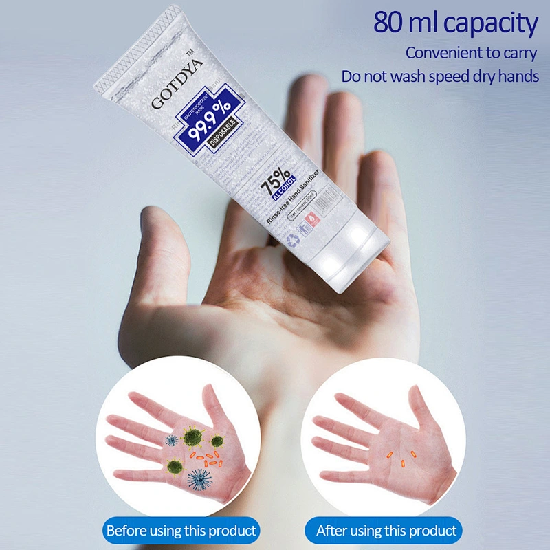 80ml Customized 75% Alcohol Bacteriostatic Disposable Washfree Gel Hand Sanitizer