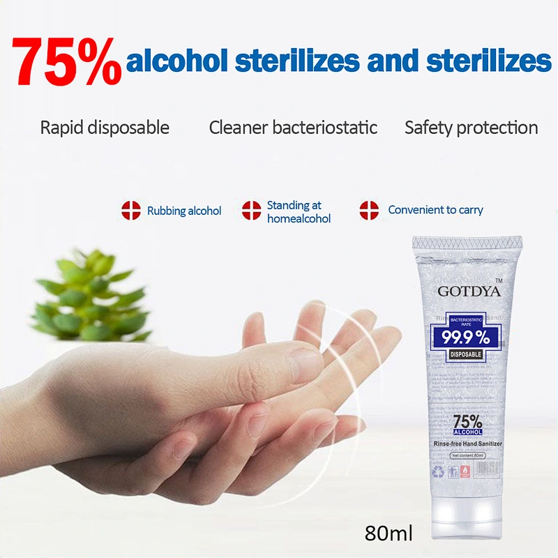 80ml Customized 75% Alcohol Bacteriostatic Disposable Washfree Gel Hand Sanitizer