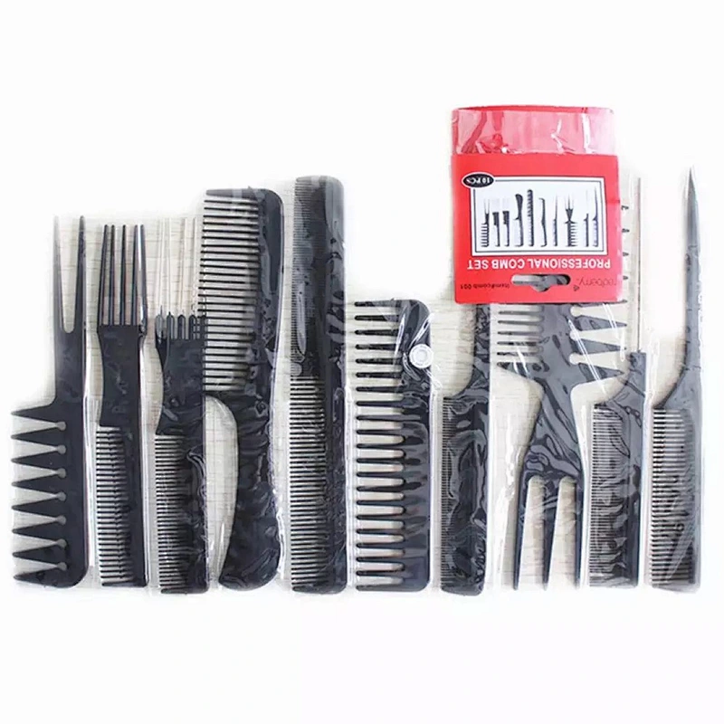 Wholesales salon barber professional plastic 10pcs hair styling comb set