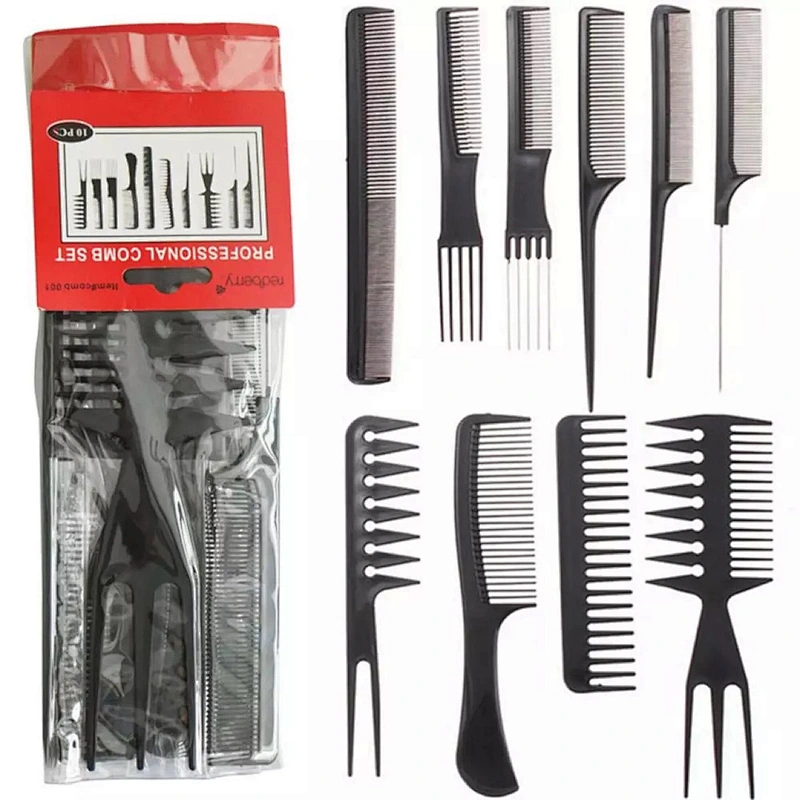 Wholesales salon barber professional plastic 10pcs hair styling comb set