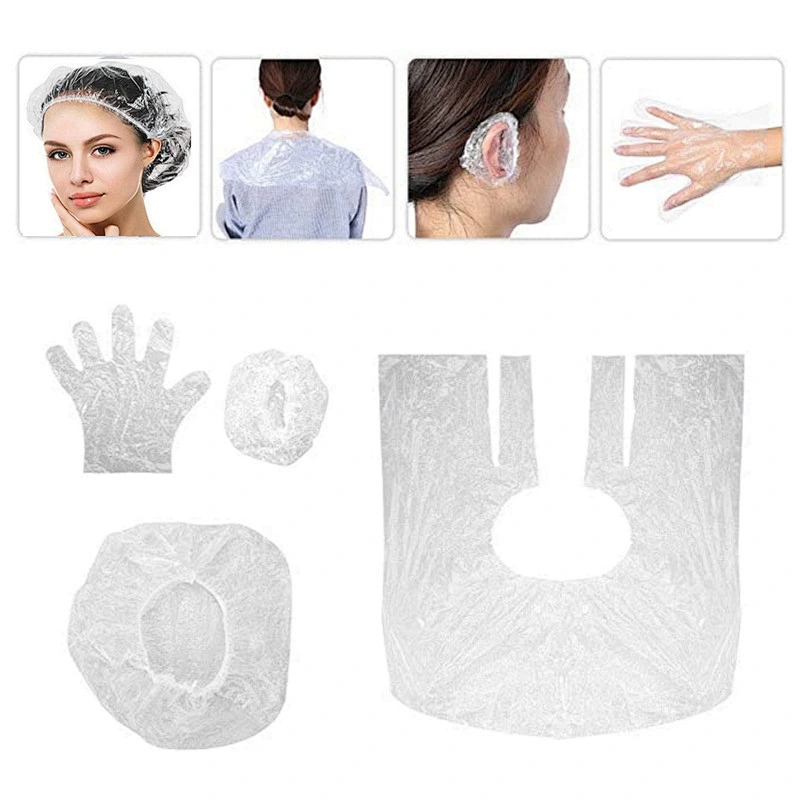 disposable hair coloring tools PE hairdressing cape*1+gloves+earmuff+shower cap set