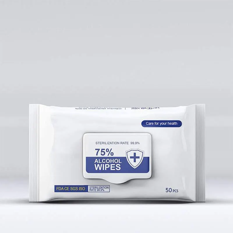 FDA CE MSDS clean disposable sterilization alcohol 75% wet wipes disinfection alcohol wipes 50pcs