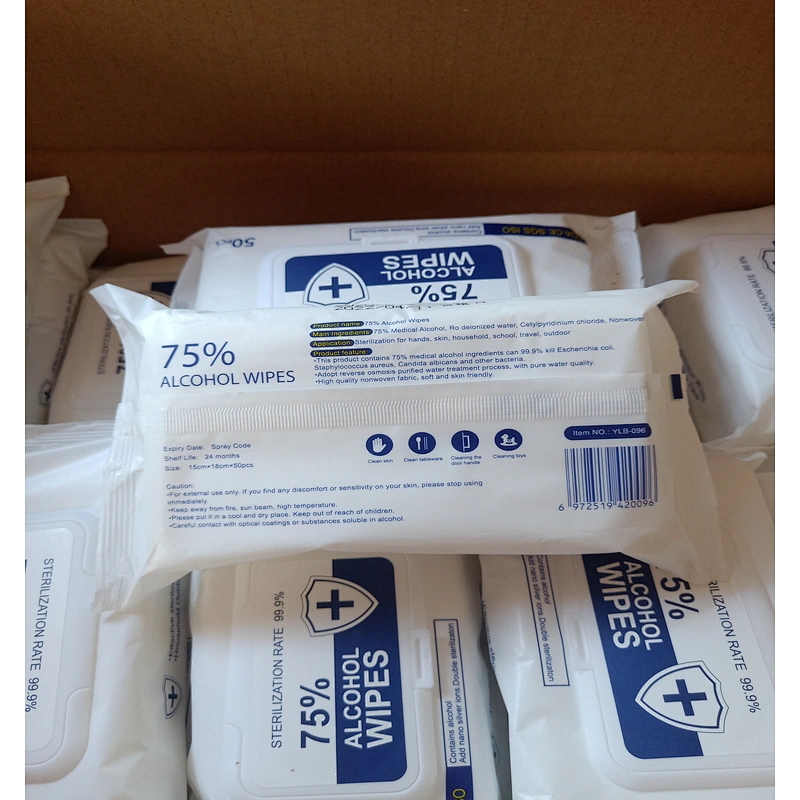 FDA CE MSDS clean disposable sterilization alcohol 75% wet wipes disinfection alcohol wipes 50pcs