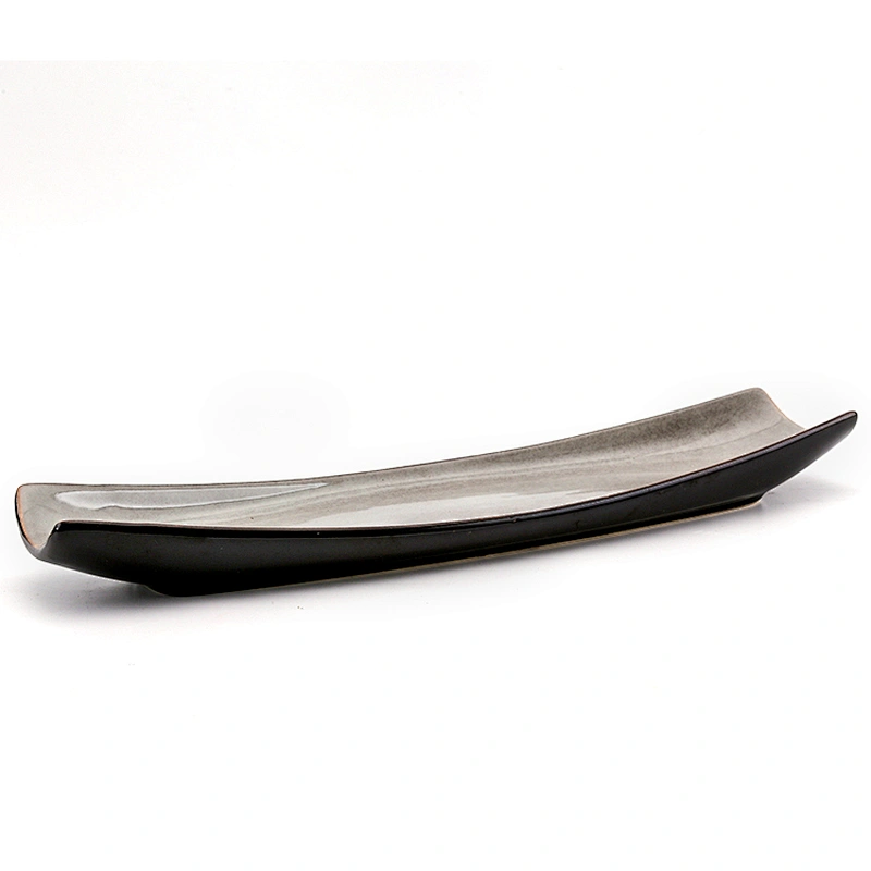 Boat Shape Japanese Style Eco-Friendly Brown Ceramic Snack Plate