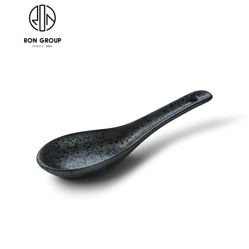 Wholesale Japanese Tableware Matt Black Ceramic Spoon