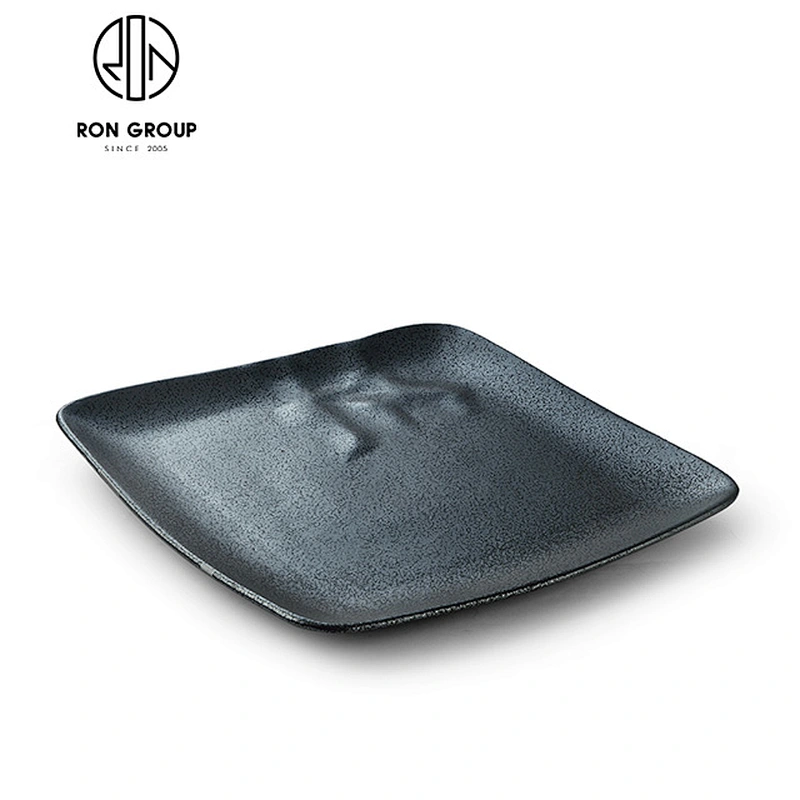 Matt Black Rectangle Ceramic Dinner Plate For Restaurant