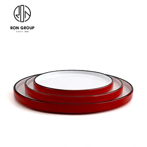 Eco-Friendly red colour ceramic tableware 8 10 12 inch dishes for restaurant hotel