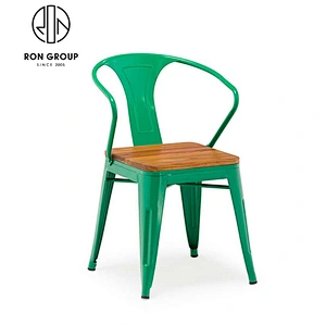 Wooden Seat Cafe Furniture Metal Frame Dining Chair
