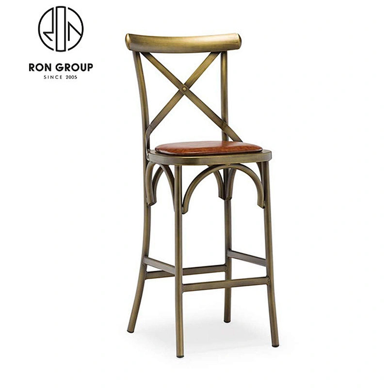 French style metal cross back bar chair
