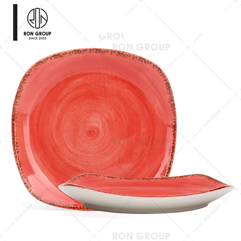 Wholesale Restaurant Orange Square Ceramic Dinner Plate