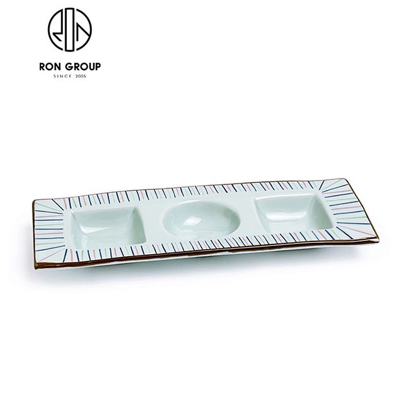 Japanese Style Rectangle Ceramic Divided Sauce Plate