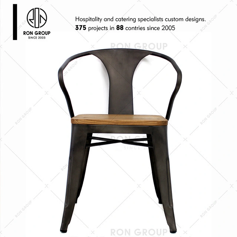 Restaurant Metal Frame Dinning Chair With Wooden Seat