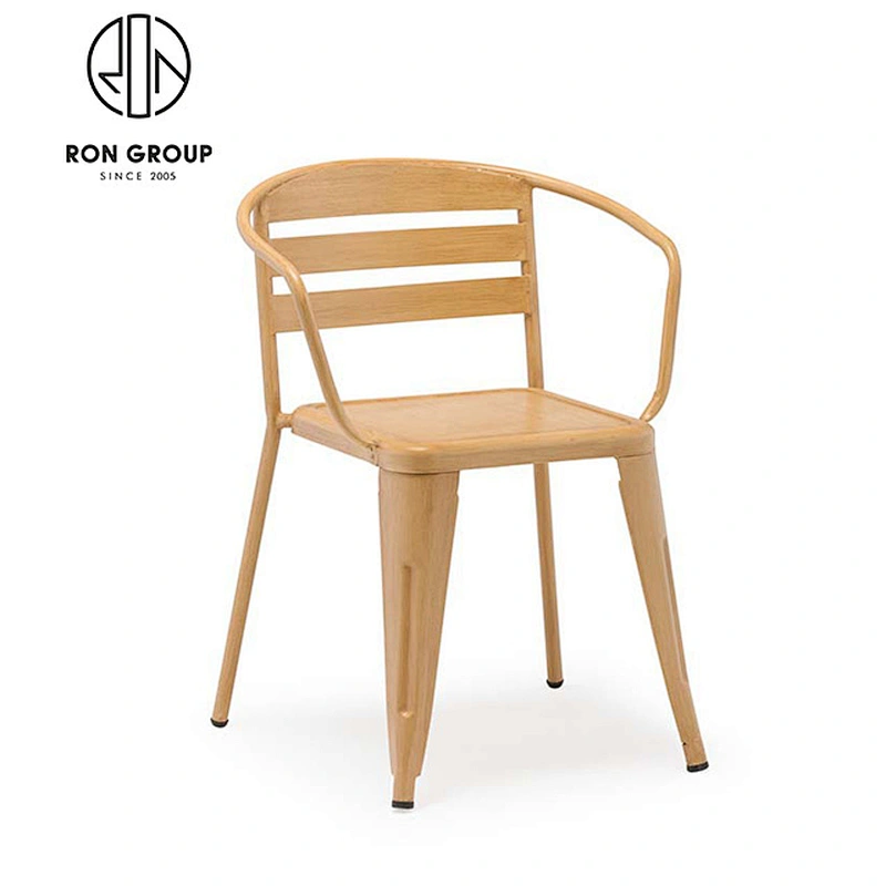Wooden Seat Cafe Furniture Metal Frame Dining Chair