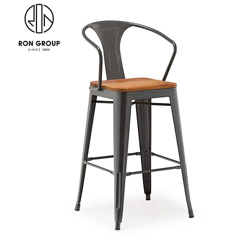 Wooden Seat Cafe Furniture Metal Frame Dining Chair