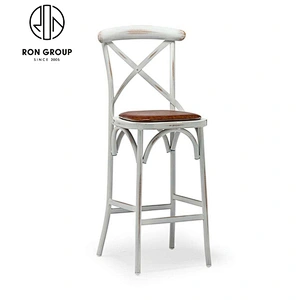 Outdoor X Cross Back Antique Industrial Bar Stool