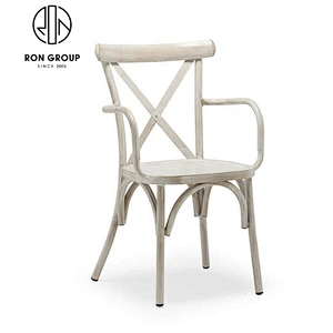 oak finished metal material Iron Cross back dining chair