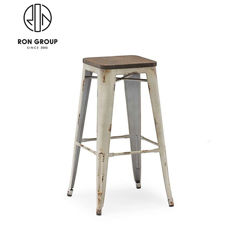 Custom Color Timber Seat Metal Bar Chair Stool