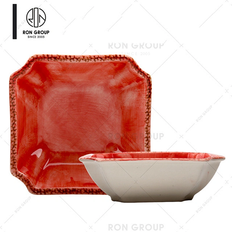 Wholesale Restaurant Orange Square Ceramic Dinner Plate