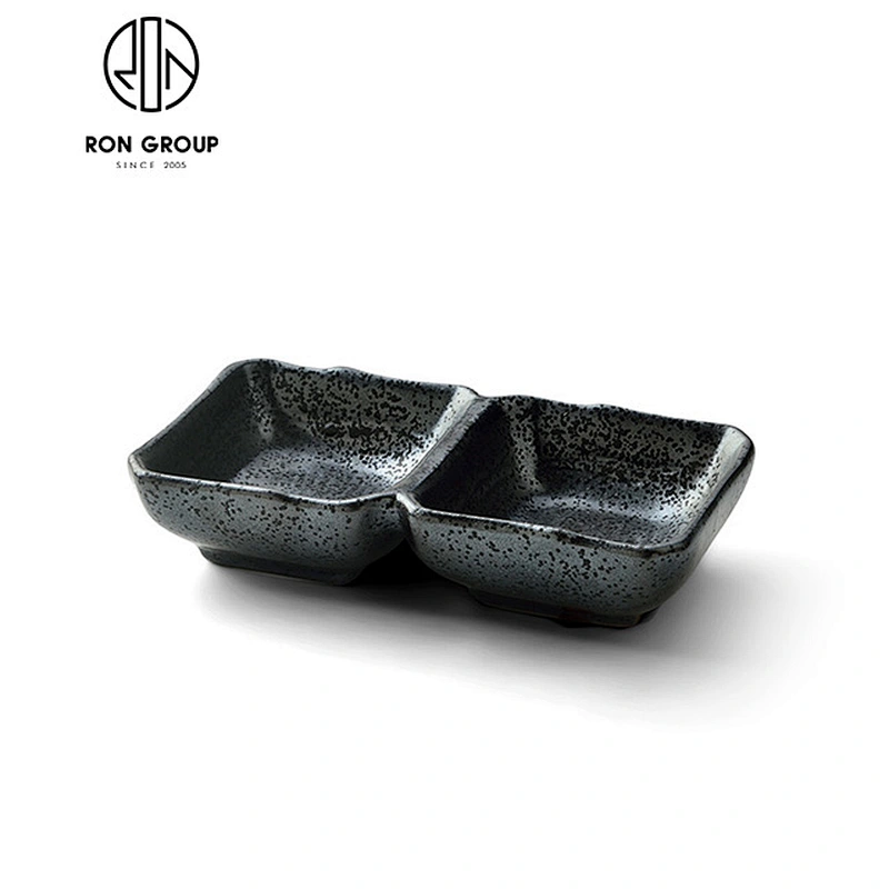 Matt Black Square Ceramic Dinner Plate For Restaurant