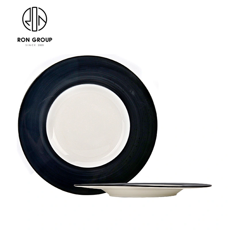 Wholesale Different Size Black Ceramic Dinner Flat Porcelain Plate For Restaurant