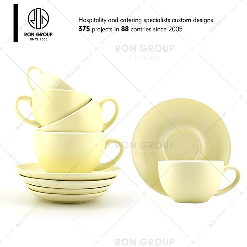 Custom Logo Orange Ceramic Coffee Cup And Saucer Set
