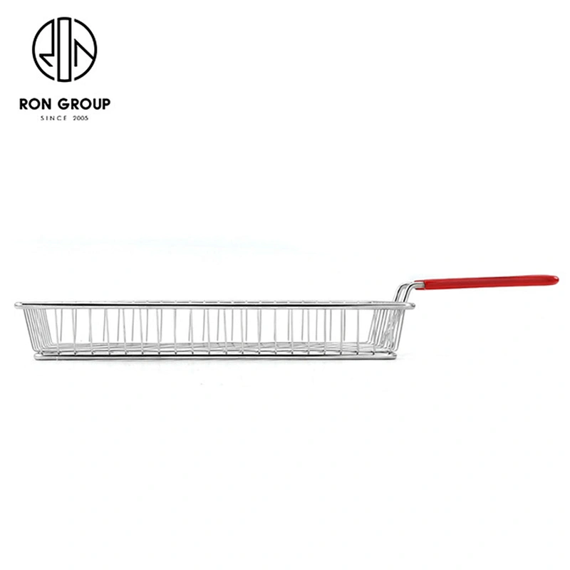 Accept Customization White Metal Iron Wire Plastic Handle Rectangle Snack Fry Basket