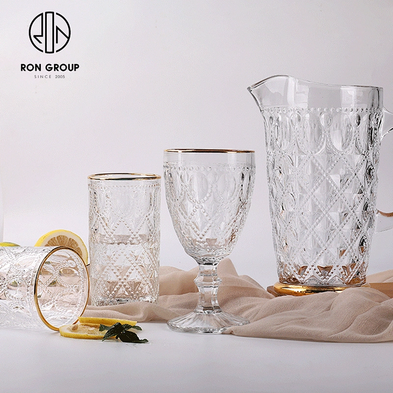 Factory Wholesale Elegant Diamond Glassware Vintage Goblet Wine Water Glass Set