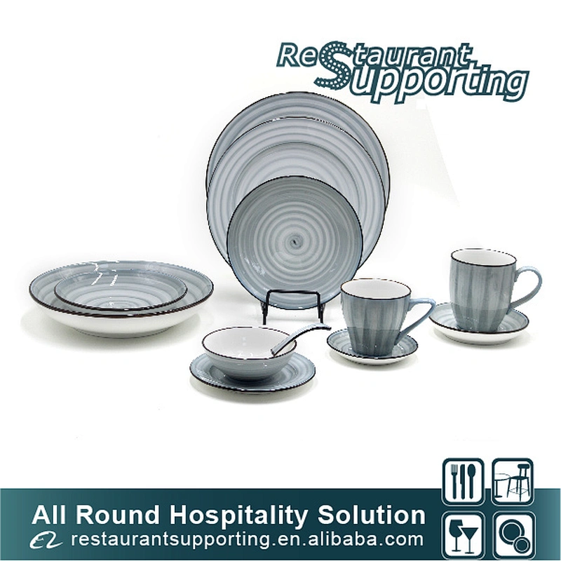 Hot selling custom coffee shop bule round decorative ceramic plate