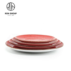 Restaurant Customized High End Tomato Red Shallow Round Plate