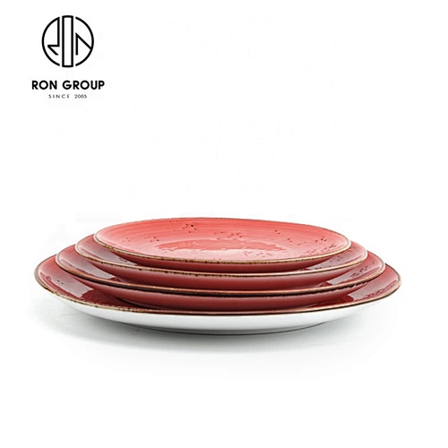 Restaurant Customized High End Tomato Red Shallow Round Plate