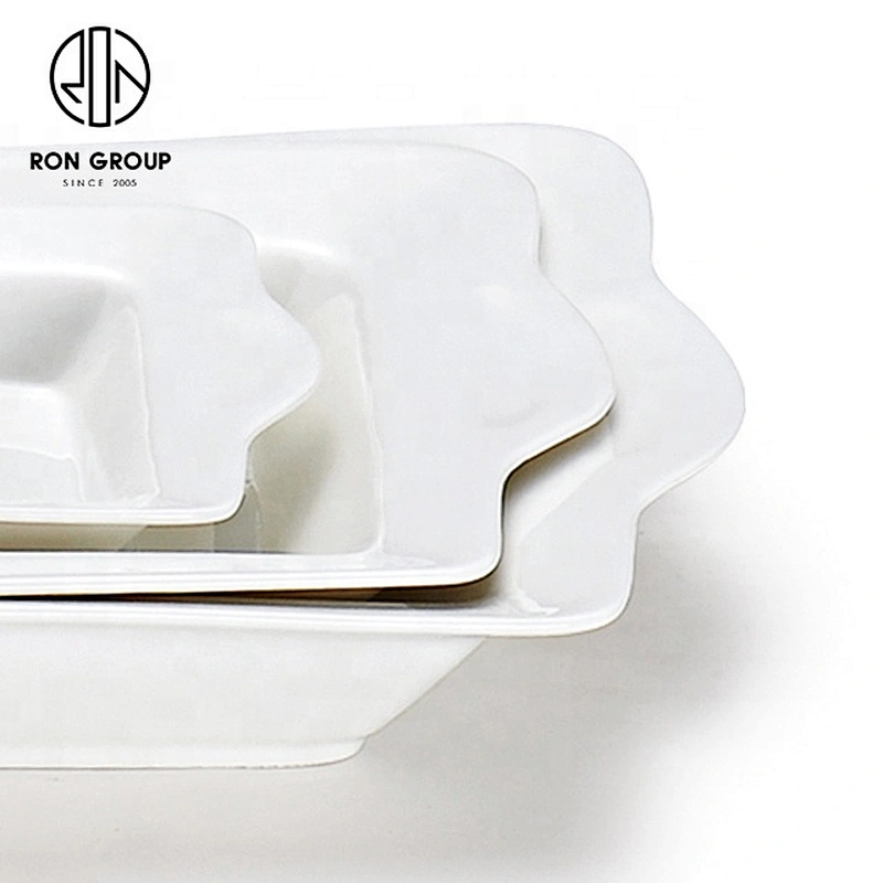 Wholesale Restaurant Catering White Rectangle Soup Plate With Double Handle