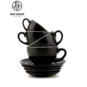 Wholesale Restaurant Coffee Shop Custom Logo Ceramic Coffee Cup With Plate