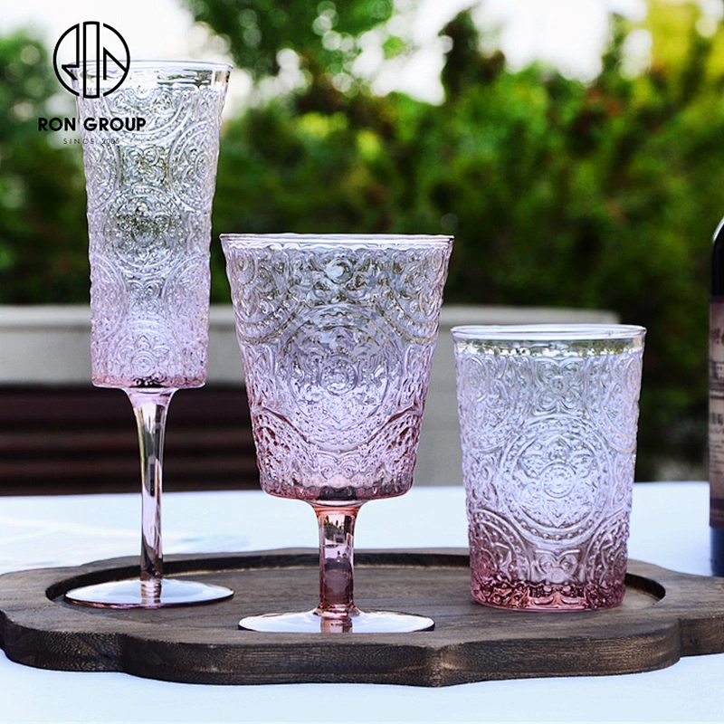 Retro Stemware Glass Relief Glassware Red Wine Glass For Wedding