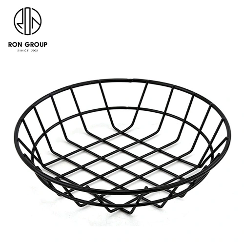 Small Size Metal Iron Wire Black Steel Round Bread Basket For Restaurant