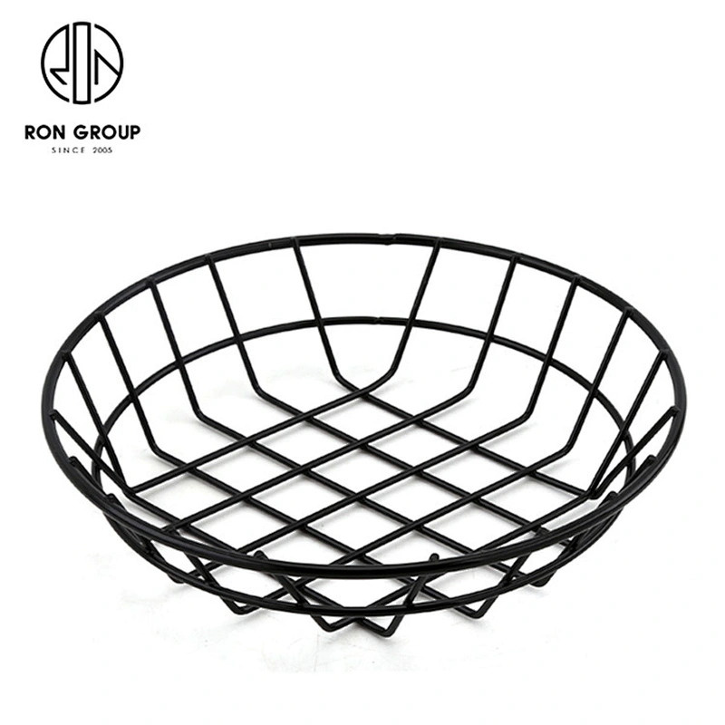 Small Size Metal Iron Wire Black Steel Round Bread Basket For Restaurant
