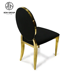 Oval Back Golden Frame Stainless Steel Legs Base Black Leather Dinner Chair