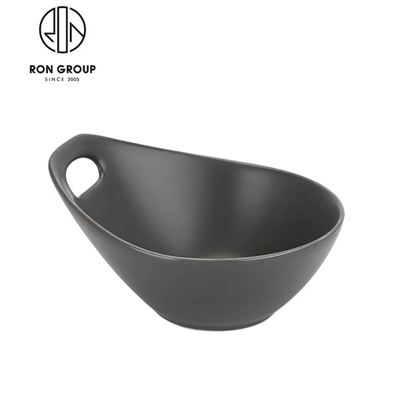 13 Inch Grey Color Restaurant Ceramic Dinner Plates With Handle