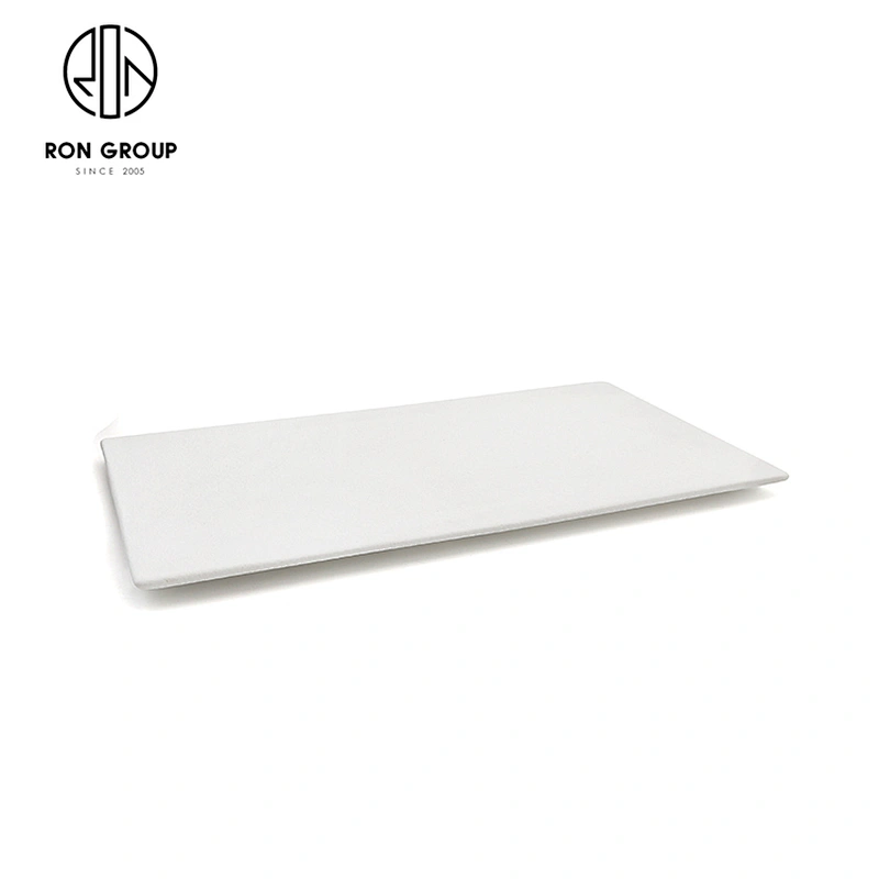 Restaurant Dinnerware Dessert Food Black White Porcelain Rectangular Plate