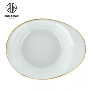 Irregular Hotel Restaurant Random Cyan Created Ceramic Peaked Bowl Plate