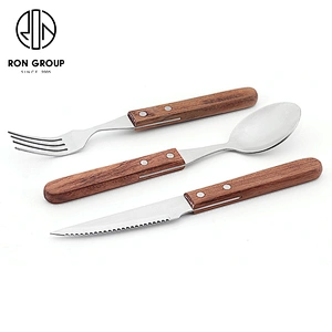 Wholesale Custom Restaurant Wood Handle Cutlery Wooden Spoon And Fork Set