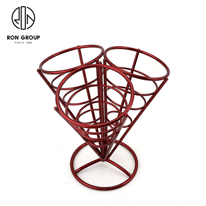 New Stainless Steel Snack Red Three Chips Finger Chips Cone Holder Stand