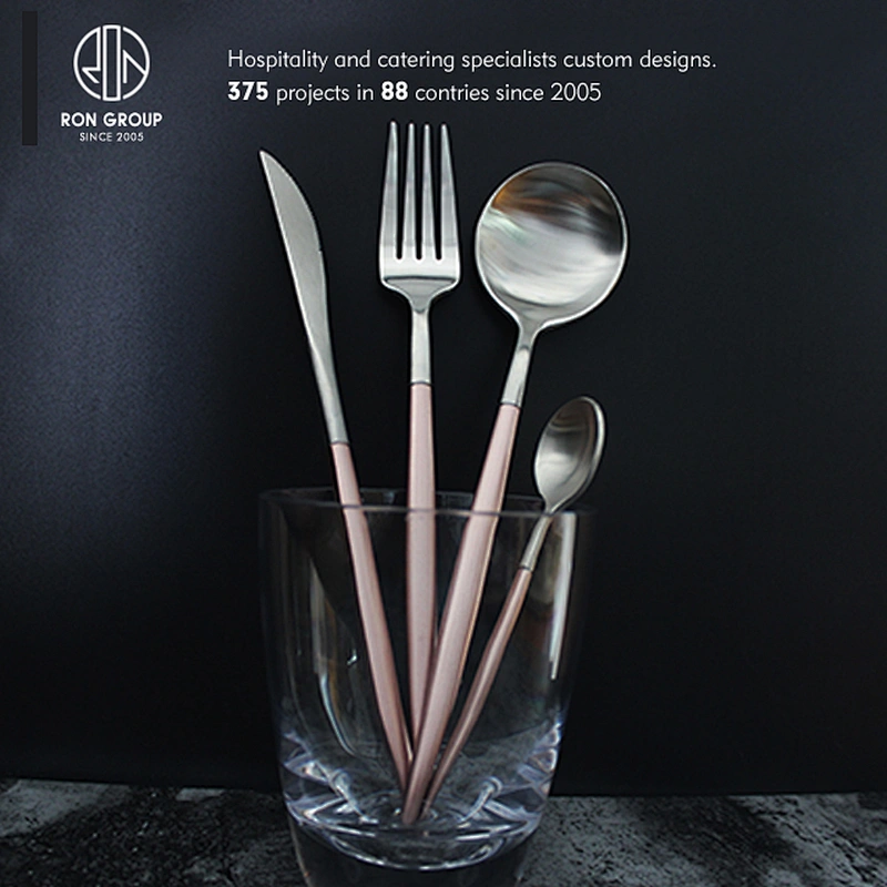 pink stainless steel cutlery set metal fork knife for restaurant dinning