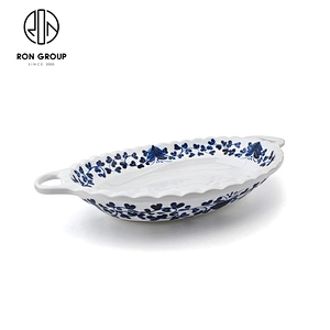 China Style Baking Tray Oval Ceramic Fruit Salad Fish Plate With Double Ears