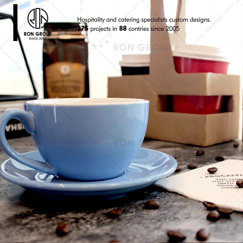 Restaurant 250ml colorful ceramic coffee cup with saucer
