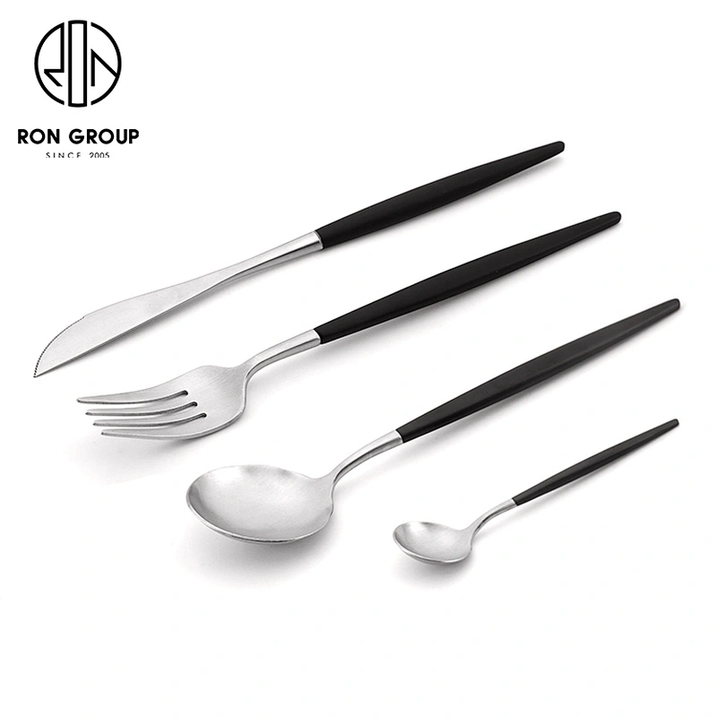 Wholesale Restaurant Black And Silver Stainless Steel Cutlery Flatware Set