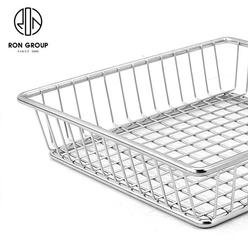 Wholesale Restaurant Accessories White Metal Iron Wire Plastic Handle Square Snack Fry Basket