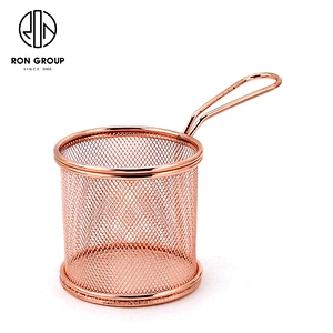 Hot Selling Kitchen Accessories Metal Weave Rose Gold Round Stainless Steel Mesh Fry Basket