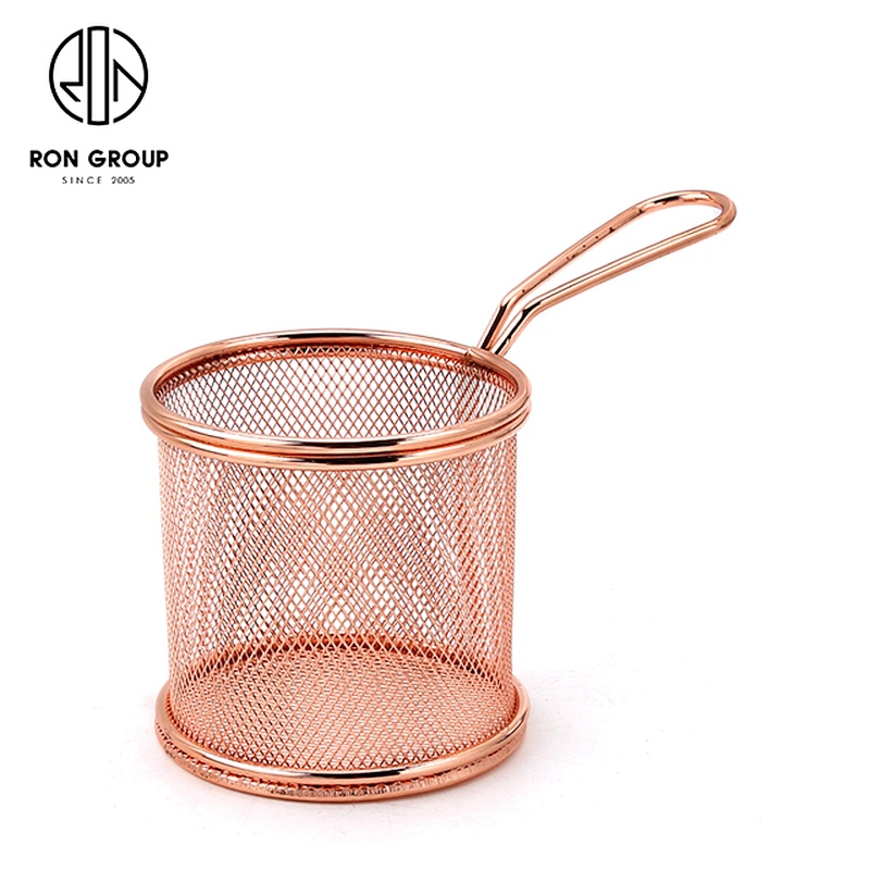 Hot Selling Kitchen Accessories Metal Weave Rose Gold Round Stainless Steel Mesh Fry Basket