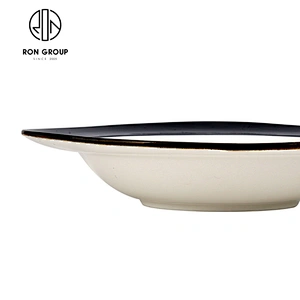 Superior Quality Snack Restaurant Black Ceramic Triangular Dinner Plate