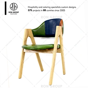 Restaurant 43cm Seat Size Leather Solid Wood Frame Dining Chair
